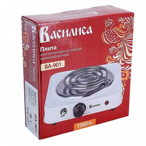 Плита электрическая ВАСИЛИСА ВА-901 спираль одноконфорочная белая  1000 Вт (РОССИЯ)