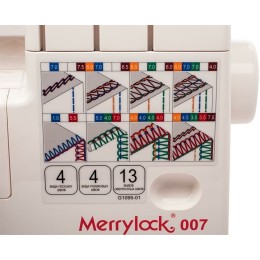 Оверлок MERRYLOCK 007 (5-ти-ниточный), 20 швейных операций, 2-,3-,4-,5-ти ниточная строчка