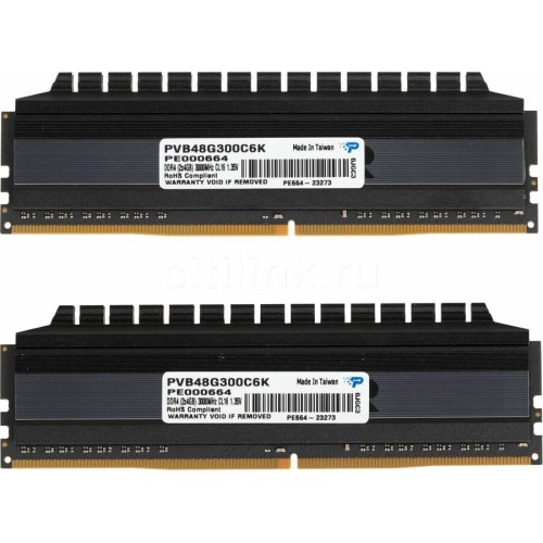 Оперативная память DDR 4 DIMM 8Gb (4GBx2) PC24000, 3000Mhz, PATRIOT BLACKOUT Kit (PVB48G300C6K) (retail)