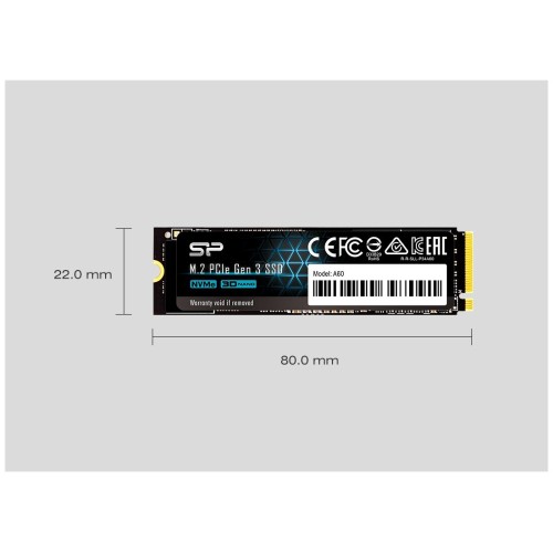 Накопитель SSD M.2 Silicon Power 1.0Tb A60 <SP001TBP34A60M28> (PCI-E 3.0 х4, up to 2200/1600MBs, 250000 IOPs, 3D TLC, NVMe 1.3, 600TBW, 22х80мм)