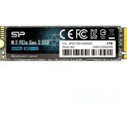 Накопитель SSD M.2 Silicon Power 1.0Tb A60 <SP001TBP34A60M28> (PCI-E 3.0 х4, up to 2200/1600MBs, 250000 IOPs, 3D TLC, NVMe 1.3, 600TBW, 22х80мм)