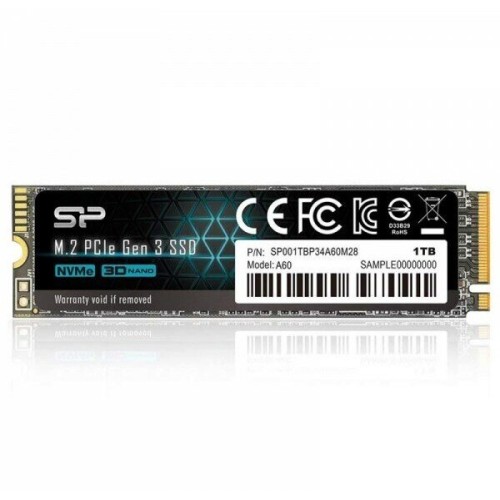 Накопитель SSD M.2 Silicon Power 1.0Tb A60 <SP001TBP34A60M28> (PCI-E 3.0 х4, up to 2200/1600MBs, 250000 IOPs, 3D TLC, NVMe 1.3, 600TBW, 22х80мм)