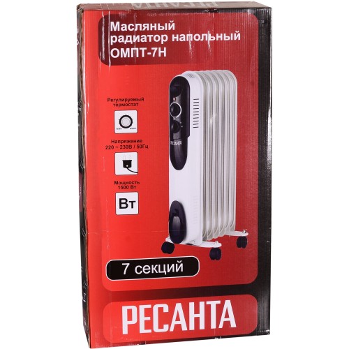 Масляный обогреватель РЕСАНТА ОМПТ-7НЧ 1500Вт черный