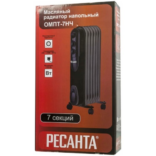 Масляный обогреватель РЕСАНТА ОМПТ-7НЧ 1500Вт черный