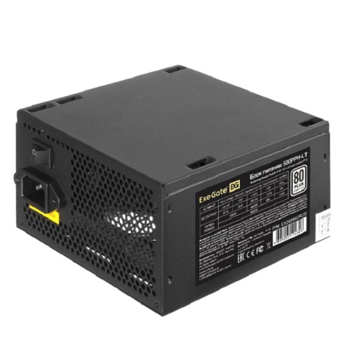 Блок питания БП 500W ExeGate 500PPH-LT, 80+, ATX, black, APFC, 12cm, 24p, (4+4)p, 5*SATA, 3*IDE