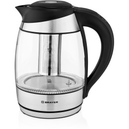 Электрочайник BRAYER BR1021 2200Вт.1,7 л, стекло, эл.уп, 60-100 °С, Под. t, подсветка, черн.