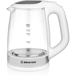 Электрочайник BRAYER BR1040WH 2220Вт, 2 л, стекл., белый.