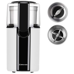Кофемолка BRAYER BR1182, 2 ножа для мяг. и твер., 70 г.,Мощн. 200 Вт, Пластик. корп, нажатием на кр