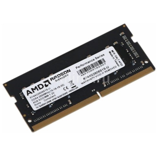Модуль памяти 4GB AMD Radeon™ DDR4 2666 SO DIMM R7 Performance Series Black R744G2606S1S-U Non-ECC, CL16, 1.2V, RTL