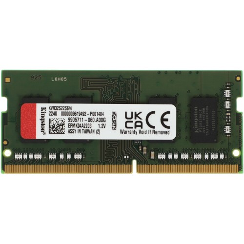 Память оперативная Kingston SODIMM 4GB 3200MHz DDR4 Non-ECC CL22  SR x16