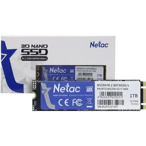 Накопитель SSD M.2 Netac 1.0Tb N535N Series <NT01N535N-001T-N8X> Retail (SATA3, up to 540/490MBs, 3D TLC, 22х80mm)