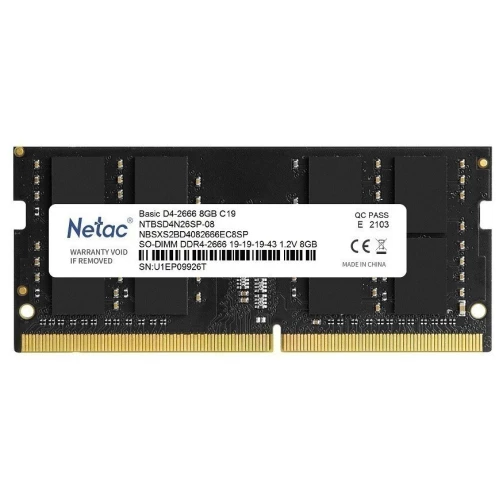 Память Netac 8GB DDR4 2666MHz SO-DIMM CL19 1.2V/NTBSD4N26SP-08 PC4-21300 CL19 SO-DIMM 260-pin single rank Ret
