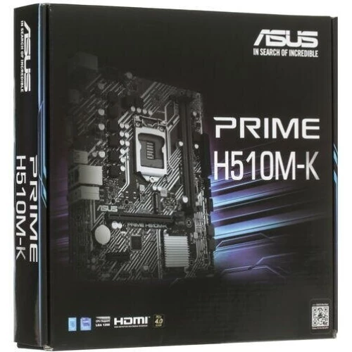 Материнская плата Asus Prime H510M-K, LGA1200, H510, 2*DDR4, D-Sub + HDMI, SATA3, Audio, Gb LAN, USB 3.2, USB 2.0, COM*1 header (w/o cable), mATX