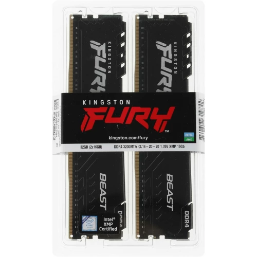 Модуль памяти Kingston DDR4 DIMM 32Gb PC25600, 3200Mhz, FURY Beast Black CL16 (Kit of 2) (KF432C16BBK2/32) (retail)
