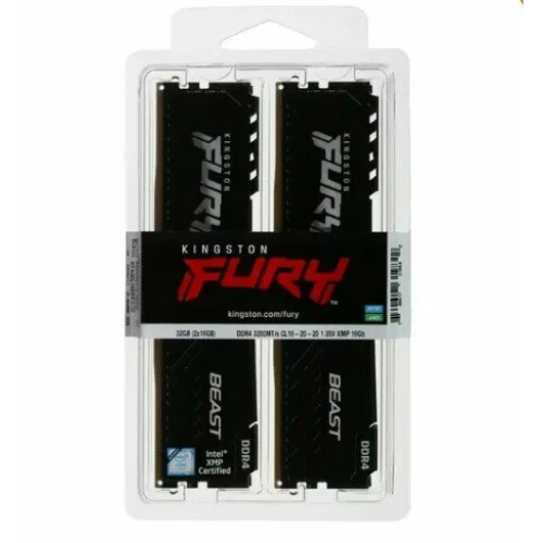 Модуль памяти Kingston DDR4 DIMM 32Gb PC25600, 3200Mhz, FURY Beast Black CL16 (Kit of 2) (KF432C16BBK2/32) (retail)