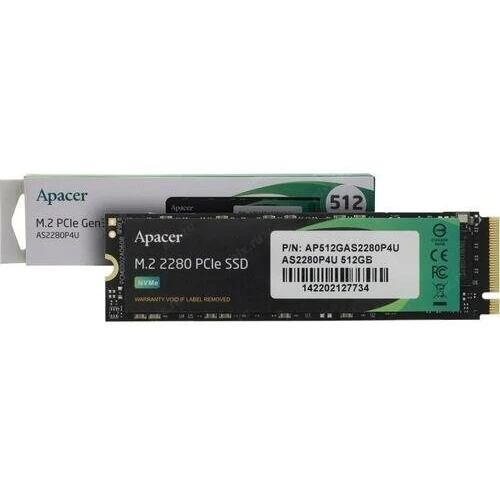 Твердотельный накопитель Apacer SSD AS2280P4U 512Gb M.2 PCIe Gen3x4, R3500/W2300 Mb/s, MTBF 1.8M, 3D NAND, NVMe, Retail (AP512GAS2280P4U-1)