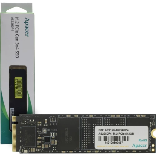 Твердотельный накопитель Apacer SSD AS2280P4U 512Gb M.2 PCIe Gen3x4, R3500/W2300 Mb/s, MTBF 1.8M, 3D NAND, NVMe, Retail (AP512GAS2280P4U-1)