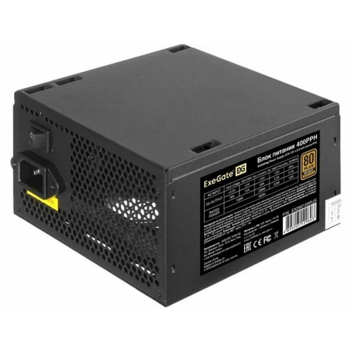 Блок питания 400W ExeGate 80 PLUS® Bronze 400PPH (ATX, APFC, SC, КПД 88% (80 PLUS Bronze), 12cm fan, 20+4pin, 4+4pin, 2xPCI-E, 5xSATA, 3xIDE, кабель 220V с защитой от выдергивания, black, Color Box)