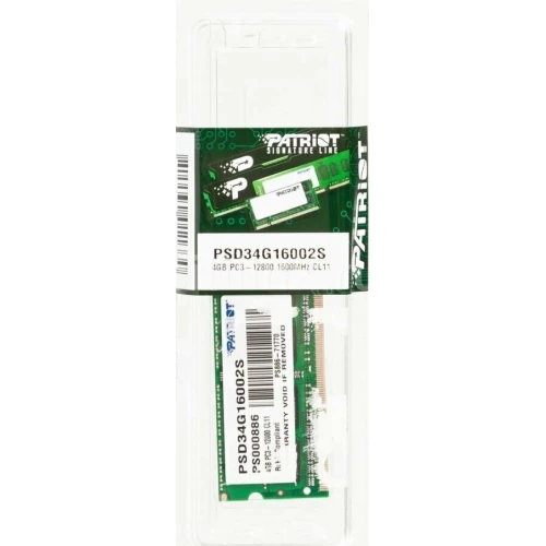 Модуль памяти Patriot SO-DIMM DDR3 4Gb 1600MHz  PSD34G16002S RTL PC3-12800 CL11  204-pin 1.5В