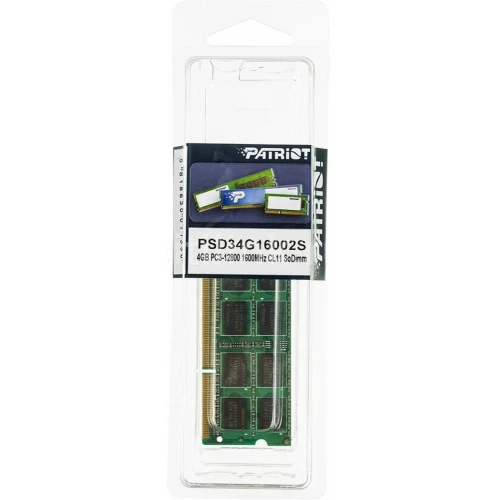 Модуль памяти Patriot SO-DIMM DDR3 4Gb 1600MHz  PSD34G16002S RTL PC3-12800 CL11  204-pin 1.5В