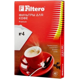 Фильтры для кофе Filtero, №4/40, белые для кофеварок с колбой на 10-12 чашек, 40 шт в упак.