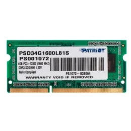 Модуль памяти Patriot SO-DIMM DDR3 4GB PSD34G1600L81S (PC3-12800, 1600MHz, 1.35V)