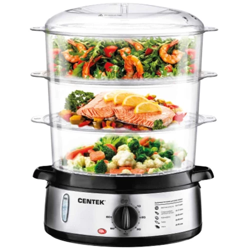 Пароварка CENTEK CT-1457 три корзины механическое управление мощность 800 Вт звуковой сигнал окончан