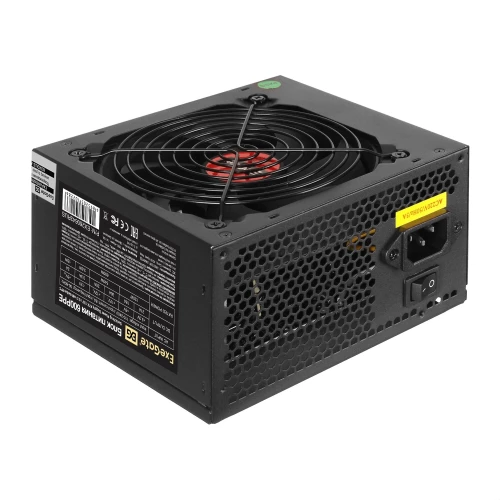 Блок питания 600W Exegate 600PPE, ATX, SC, black, APFC, 12cm, 24p+(4+4)p, PCI-E, 5*SATA, 3*IDE, FDD + кабель 220V с защитой от выдергивания
